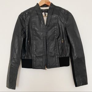 NWOT BCBG BLACK LEATHER BOMBER JACKET ZIP UP FALL WINTER WARDROBE  Sz S